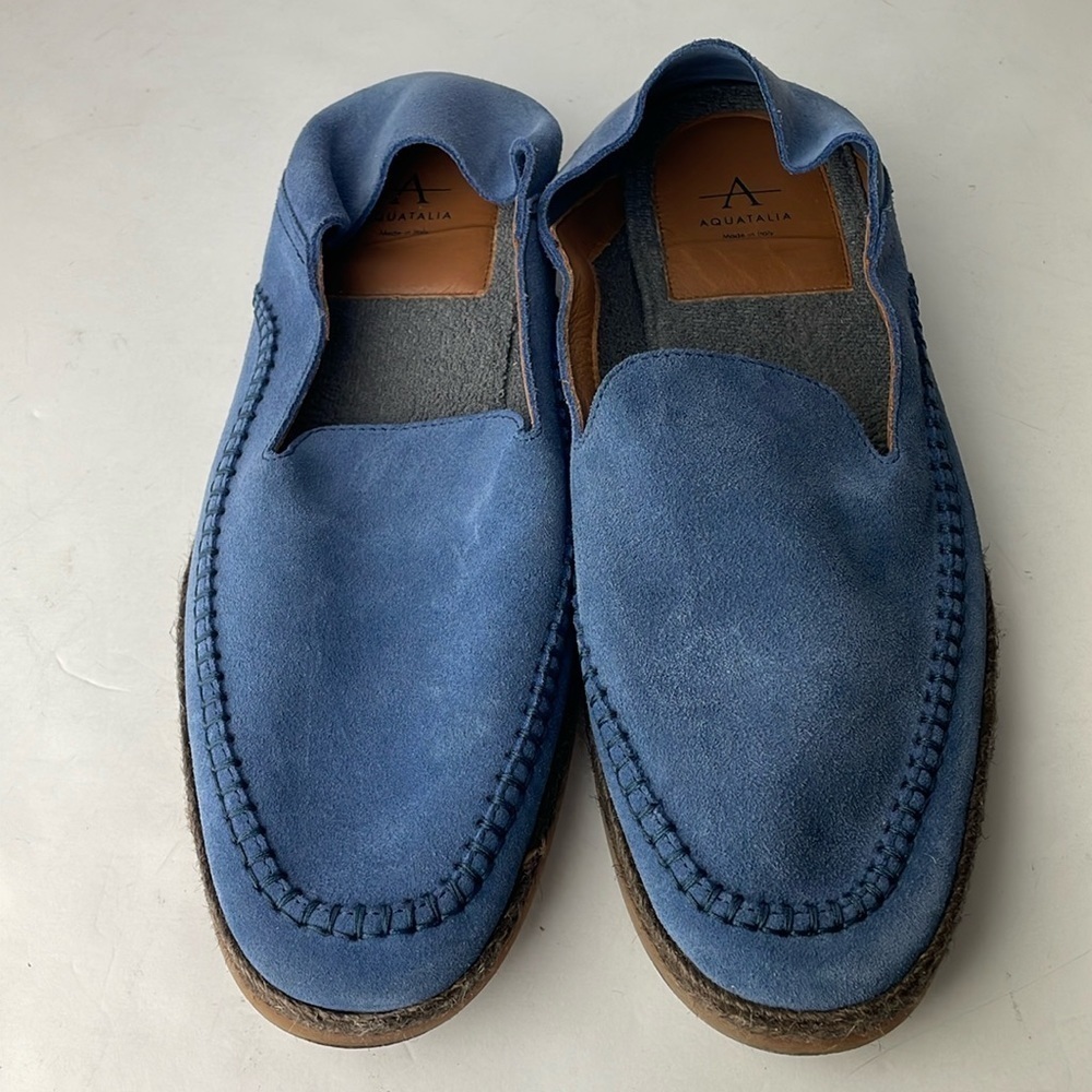 Aquatalia Nick Suede Blue Penny Loafers